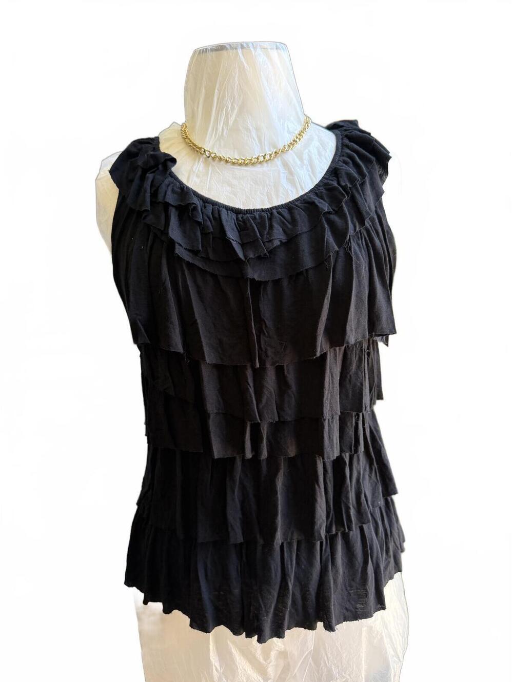 321 Willi Smith Black Ruffle Tiered Sleeveless Top Size M